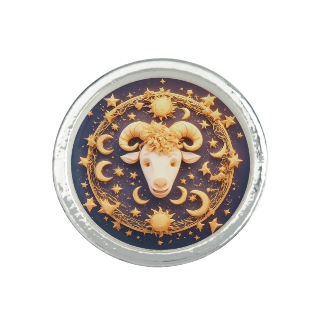 Golden Zodiac Aries Symbol Ring (Front)