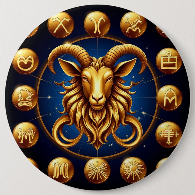 Golden Zodiac Capricorn Design Button (Front)
