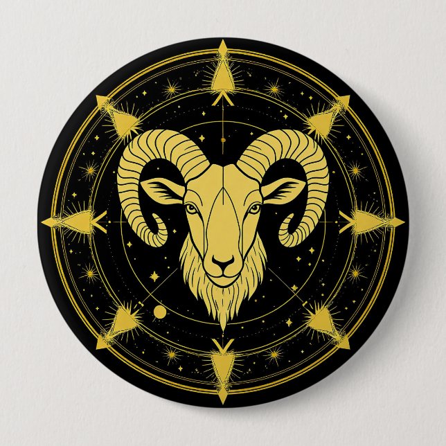Golden Zodiac Symbol of Aries Button (Front)