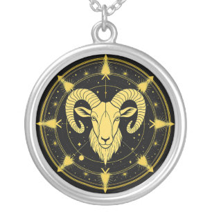 Golden Zodiac Symbol of Aries Silver Plated Necklace