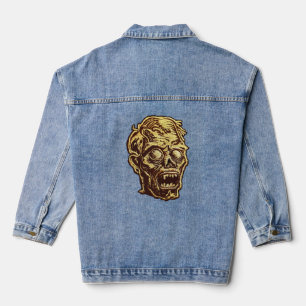 Golden Zombie Embroidered Badge Art Denim Jacket