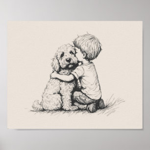 goldendoodle and boy poster