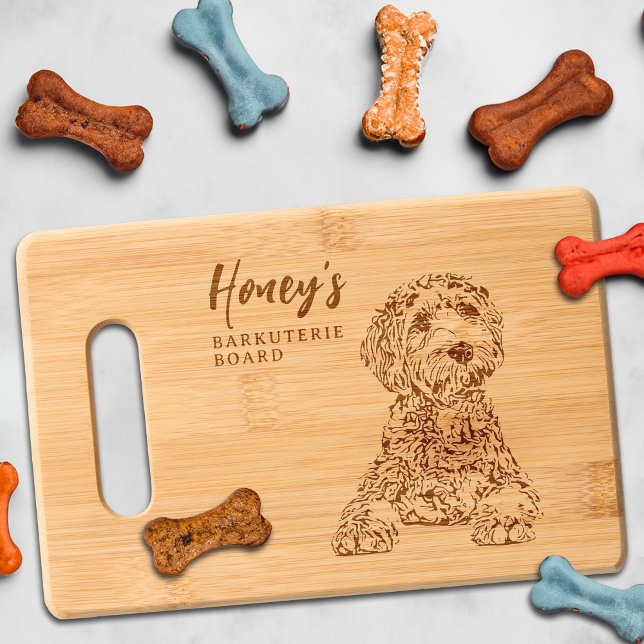 Goldendoodle Barkuterie Dog Treat Wood Engraved Cutting Board (Golden Doodle Dog Cutting Board Barkuterie Personalized with Dog's Name, Gift for Dog Mom Dad Owner)