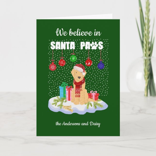 Goldendoodle Believe Santa Paws Christmas    Holiday Card (Front)