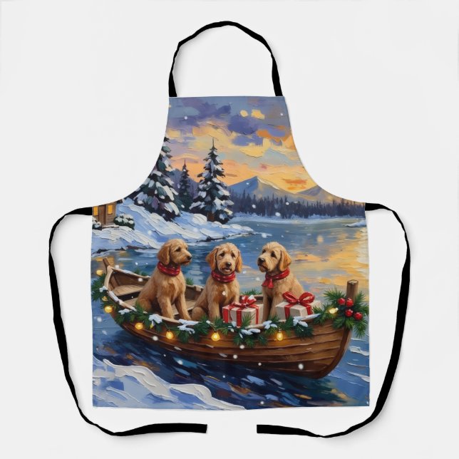 Goldendoodle Christmas Boat Holiday Apron (Front)