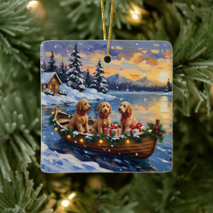 Goldendoodle Christmas Boat Holiday Ceramic Ornament