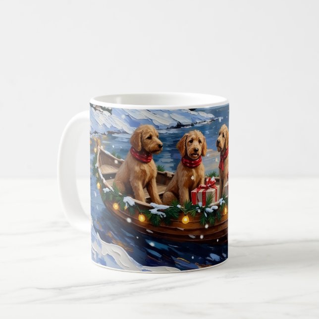 Goldendoodle Christmas Boat Holiday Coffee Mug (Front Left)