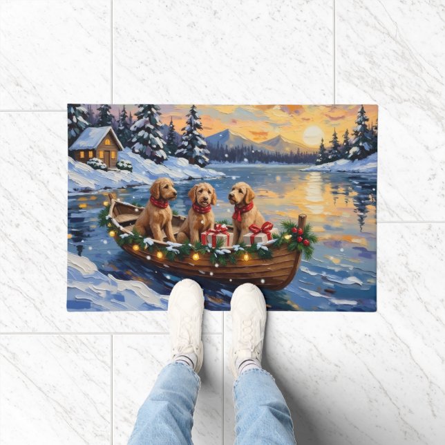 Goldendoodle Christmas Boat Holiday Doormat (Indoor)