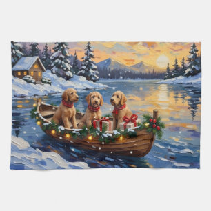 Goldendoodle Christmas Boat Holiday Kitchen Towel