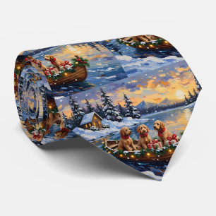 Goldendoodle Christmas Boat Holiday Neck Tie