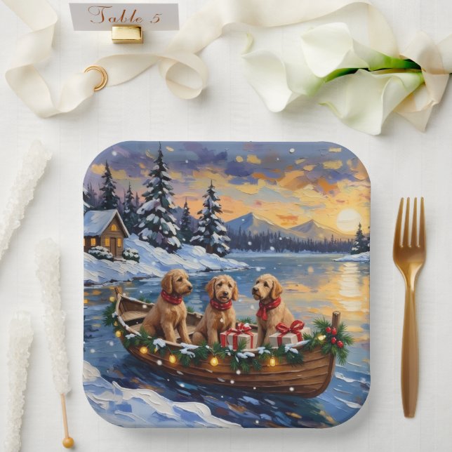 Goldendoodle Christmas Boat Holiday Paper Plates (Wedding)