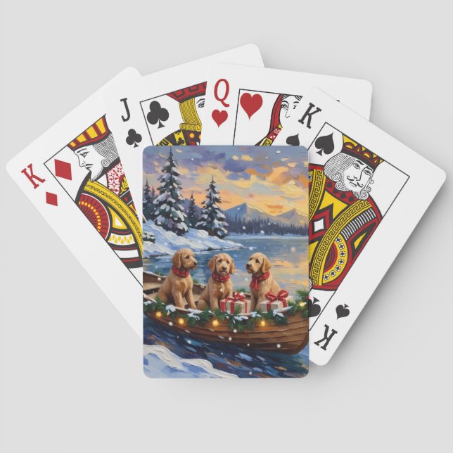Goldendoodle Christmas Boat Holiday Poker Cards (Back)