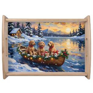 Goldendoodle Christmas Boat Holiday Serving Tray