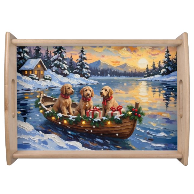 Goldendoodle Christmas Boat Holiday Serving Tray (Front)