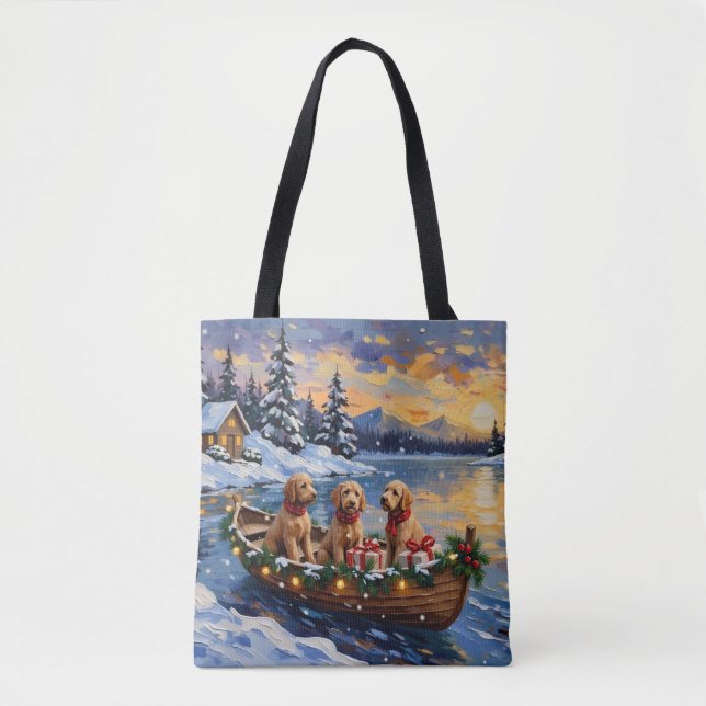 Goldendoodle Christmas Boat Holiday Tote Bag (Front)
