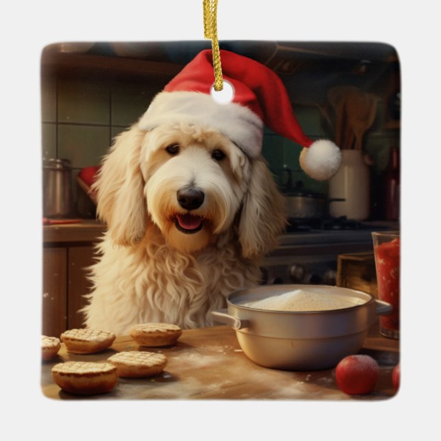Goldendoodle Christmas Cookies Holiday Ceramic Ornament (Front)