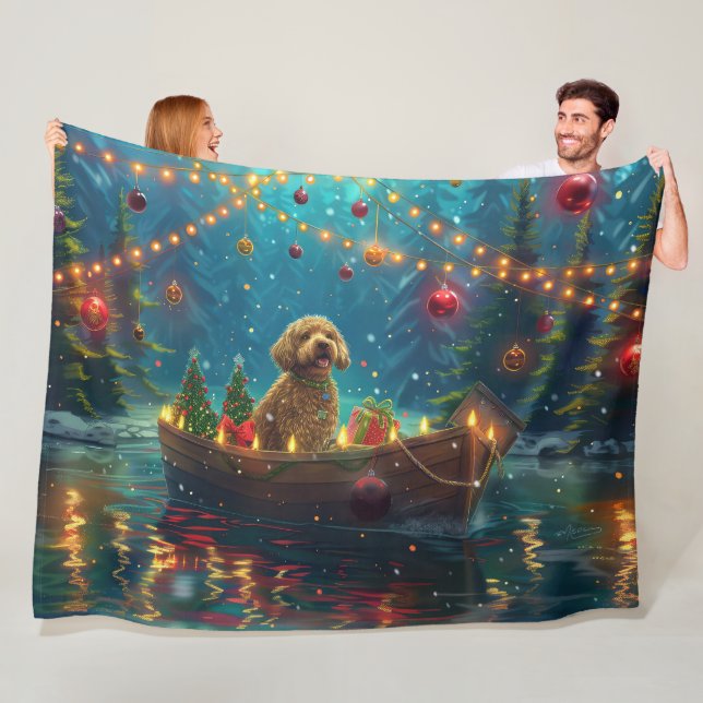 Goldendoodle Christmas Festive Voyage Fleece Blanket (In Situ)