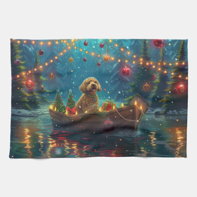 Goldendoodle Christmas Festive Voyage Kitchen Towel (Horizontal)