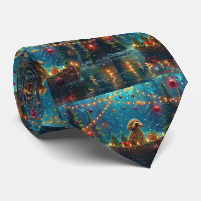 Goldendoodle Christmas Festive Voyage Neck Tie (Rolled)