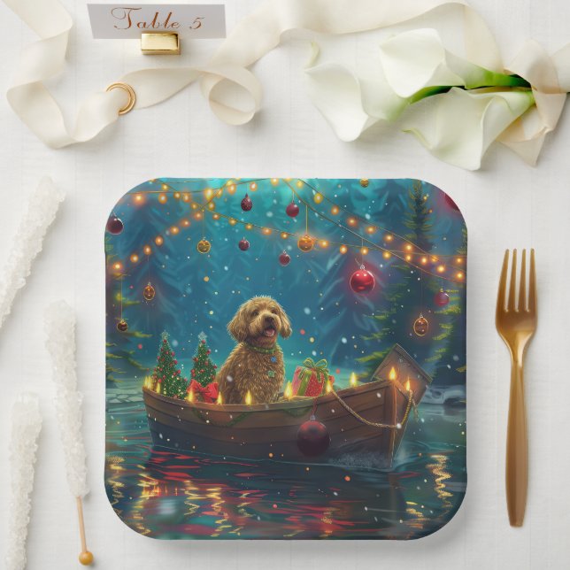 Goldendoodle Christmas Festive Voyage Paper Plates (Wedding)