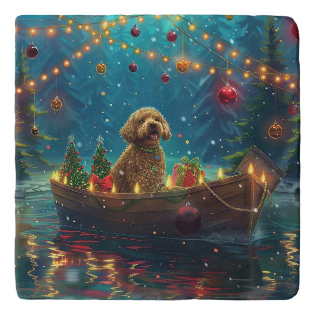 Goldendoodle Christmas Festive Voyage Trivet (Front)