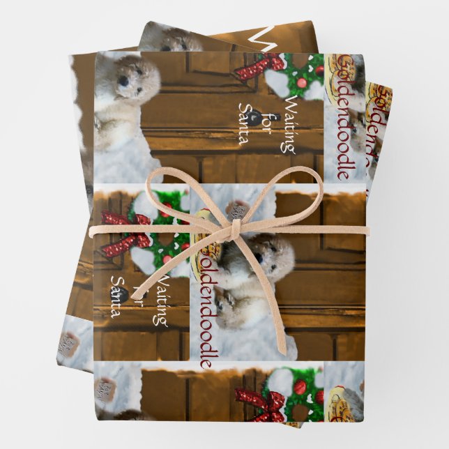 Goldendoodle Christmas Gifts Wrapping Paper Sheets (In situ)