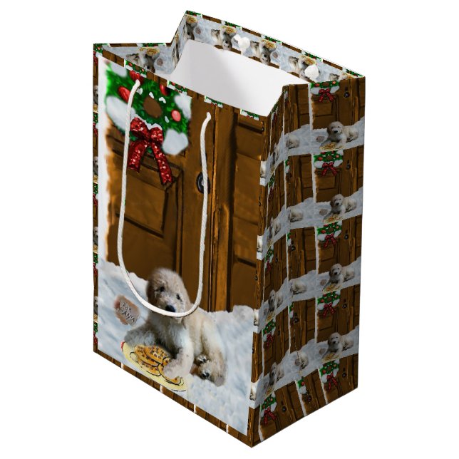 Goldendoodle Christmas Medium Gift Bag (Front Angled)