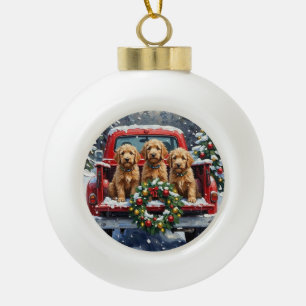 Goldendoodle Christmas Red Truck Holiday Ceramic Ball Christmas Ornament