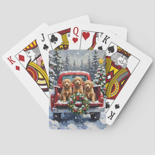 Goldendoodle Christmas Red Truck Holiday Poker Cards (Back)