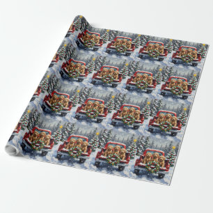 Goldendoodle Christmas Red Truck Holiday Wrapping Paper