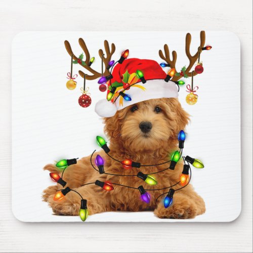 Goldendoodle christmas reindeer christmas lights p mouse pad