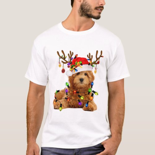 Goldendoodle christmas reindeer christmas lights p T_Shirt