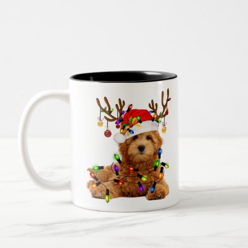 Goldendoodle christmas reindeer christmas lights p Two_Tone coffee mug