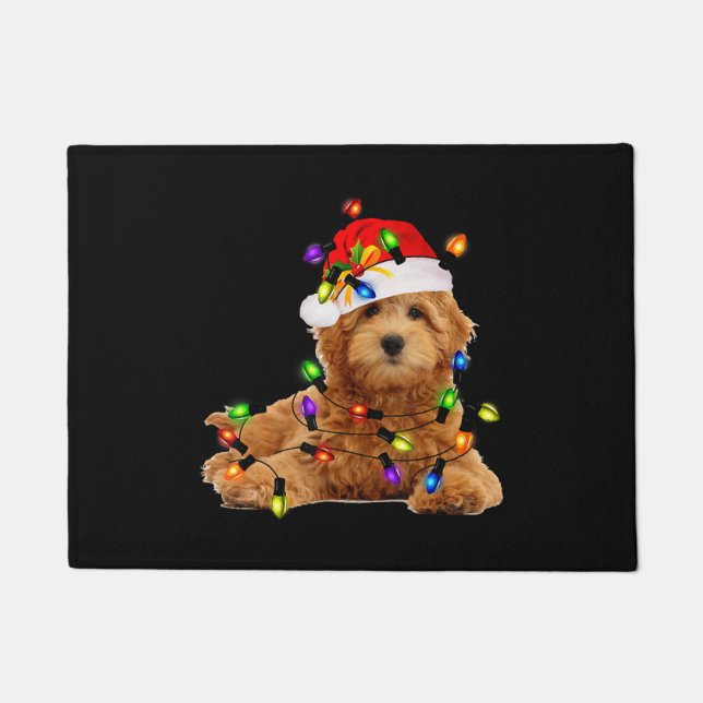 Goldendoodle Christmas Santa Doormat (Front)