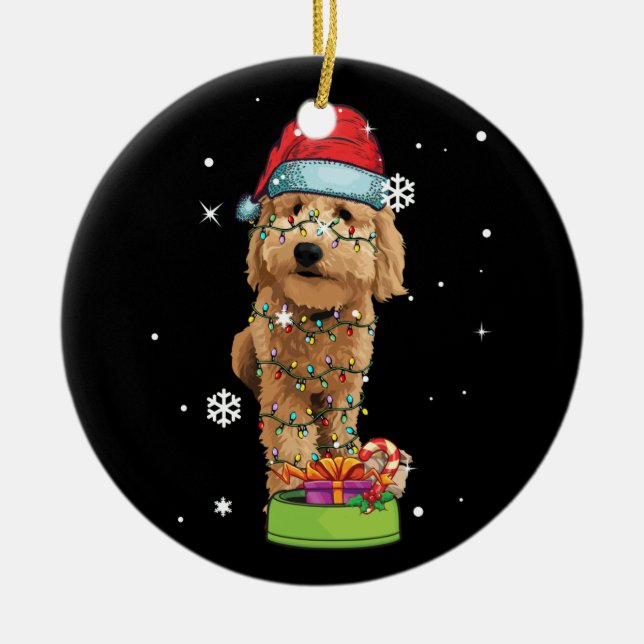 Goldendoodle Christmas Santa Funny Dog Lover Gift Ceramic Ornament (Front)
