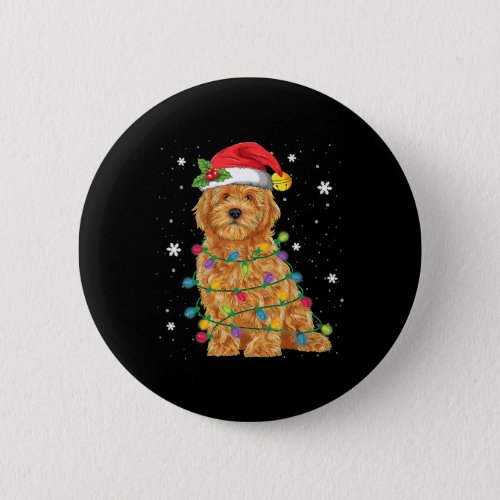 Goldendoodle Christmas Santa Hat Fairy Lights Button