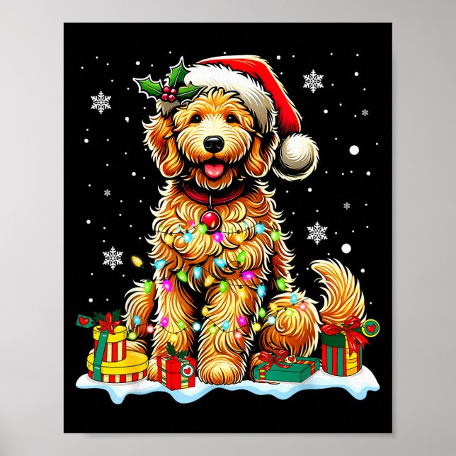 Goldendoodle Christmas Santa Hat Fairy Lights Paja Poster (Front)