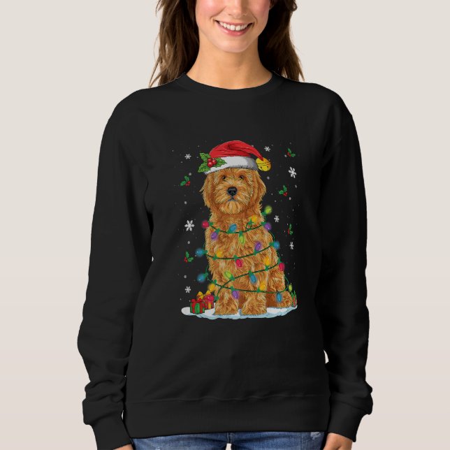 Goldendoodle Christmas Santa Hat Fairy Lights Paja Sweatshirt (Front)