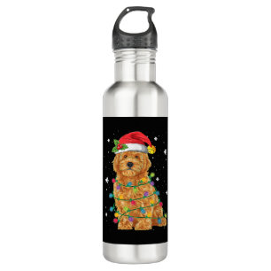 Goldendoodle Christmas Santa Hat Fairy Lights Stainless Steel Water Bottle