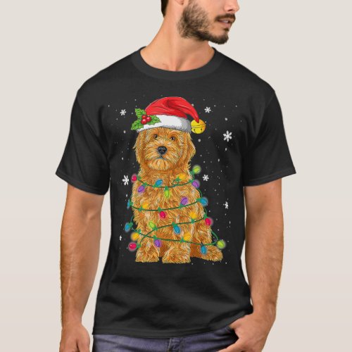 Goldendoodle Christmas Santa Hat Fairy Lights T_Shirt