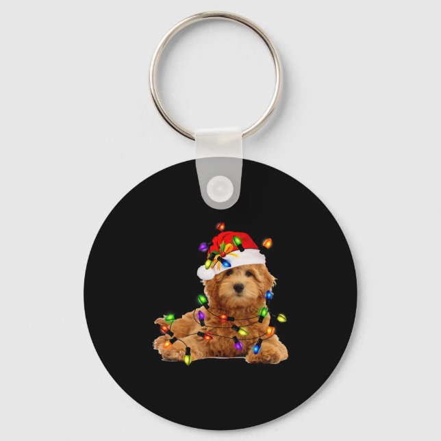 Goldendoodle Christmas Santa Keychain (Front)