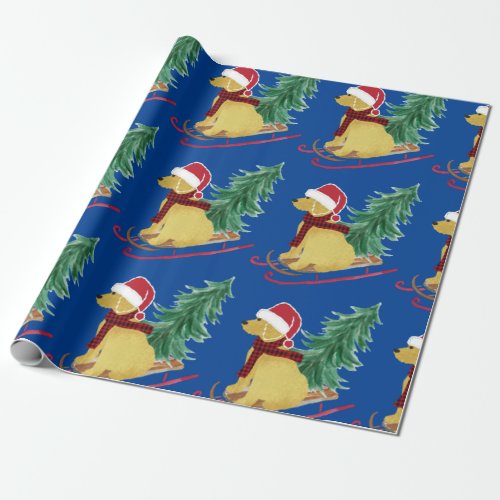 Goldendoodle Christmas Sled Blue Wrapping Paper