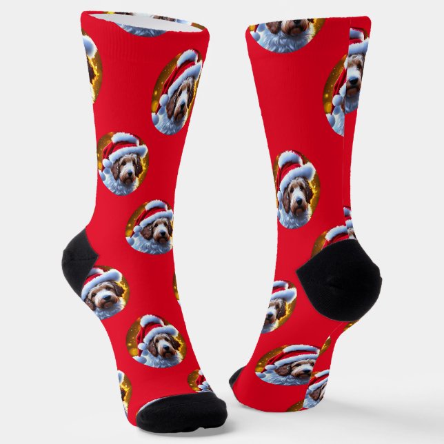 Goldendoodle Christmas Sock, Fun, Cute Dog Socks (Angled)