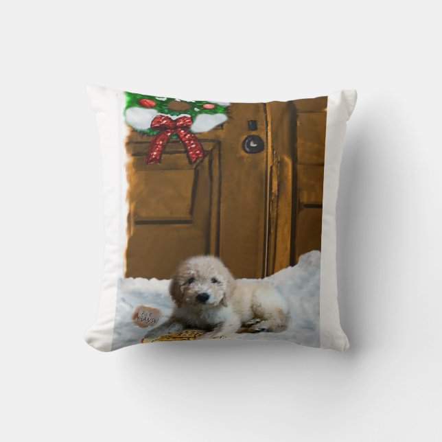 Goldendoodle Christmas Throw Pillow (Front)