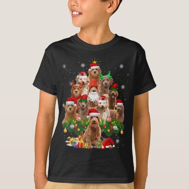 Goldendoodle Christmas Tree Lights Funny Dog Xmas  T-Shirt (Front)