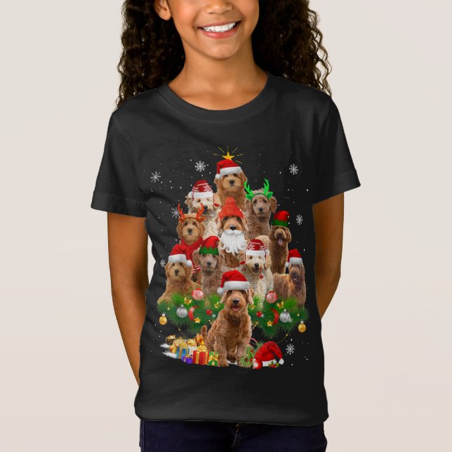 Goldendoodle Christmas Tree Lights Funny Dog Xmas  T-Shirt (Front)