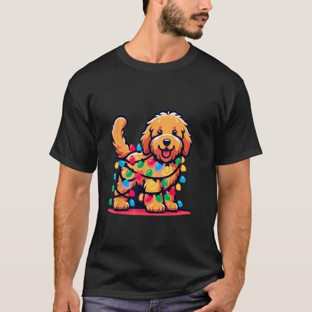 Goldendoodle Christmas Tree Xmas Lights Golden Doo T-Shirt (Front)