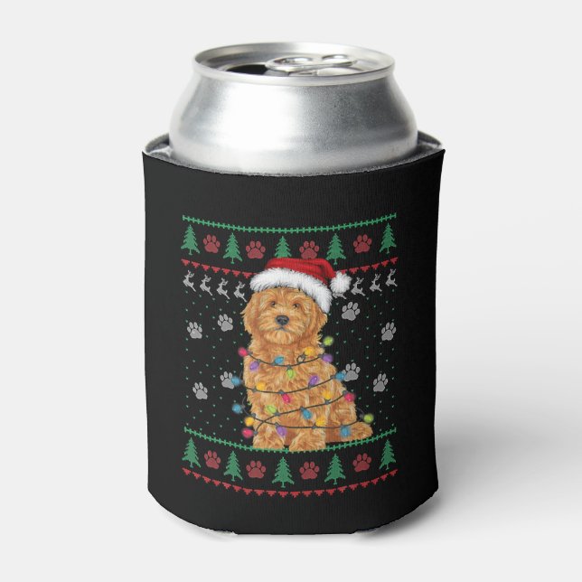 Goldendoodle Christmas Ugly Sweater Funny Dog Love Can Cooler (Can Front)