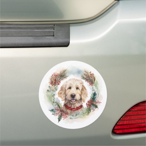 Goldendoodle Christmas Wreath Festive Pup Car Magnet