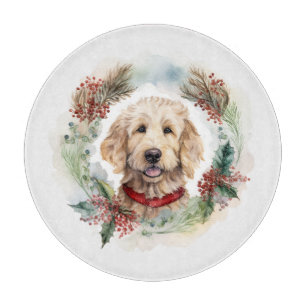 Goldendoodle Christmas Wreath Festive Pup Cutting Board